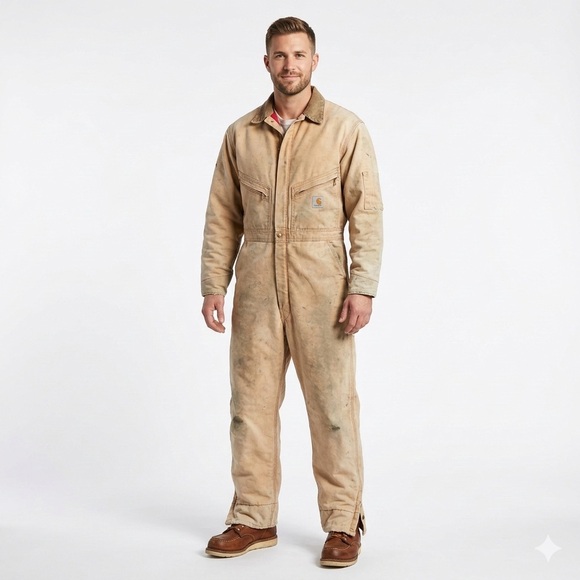 Carhartt Other - Carhartt Mens Coveralls Vintage Duck Canvas Insulated Tan 44R